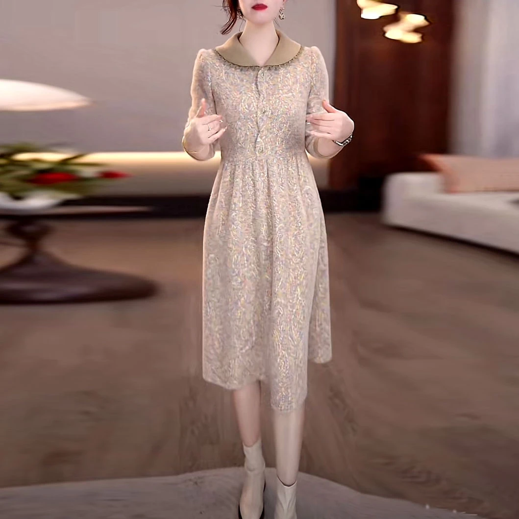 贵妃绒加厚保暖时尚气质优雅礼服裙2025冬季新款修身显瘦连衣裙女