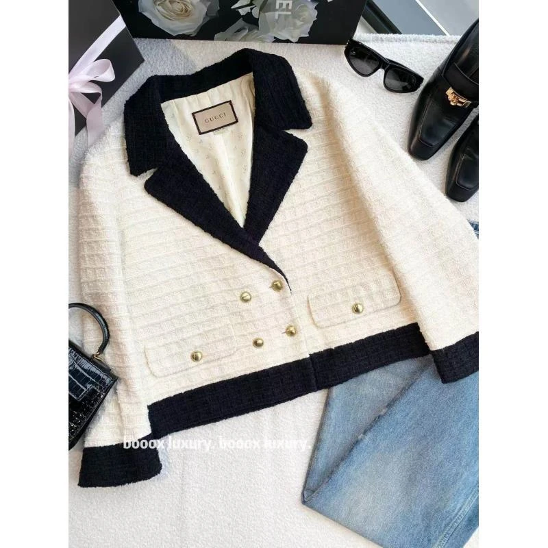 95新 GUCCI/古驰  aa3674 棉 24ss黑白拼色小香风西装外套 40码