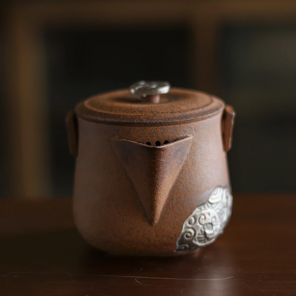 【坐饮亭竹】灰念老岩泥双龙壶（Q1441）容量80CC