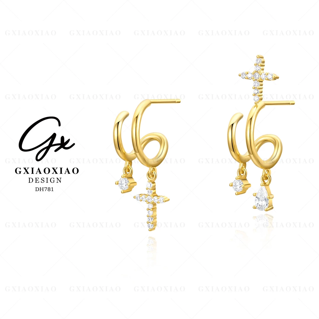 G XIAOXIAO 镀K金 法式气质百搭水滴形十字架耳环 DH781