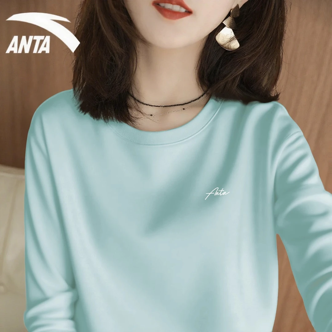 安踏卫衣女士2025秋季新款简约休闲上衣百搭正肩显瘦套头内搭长袖