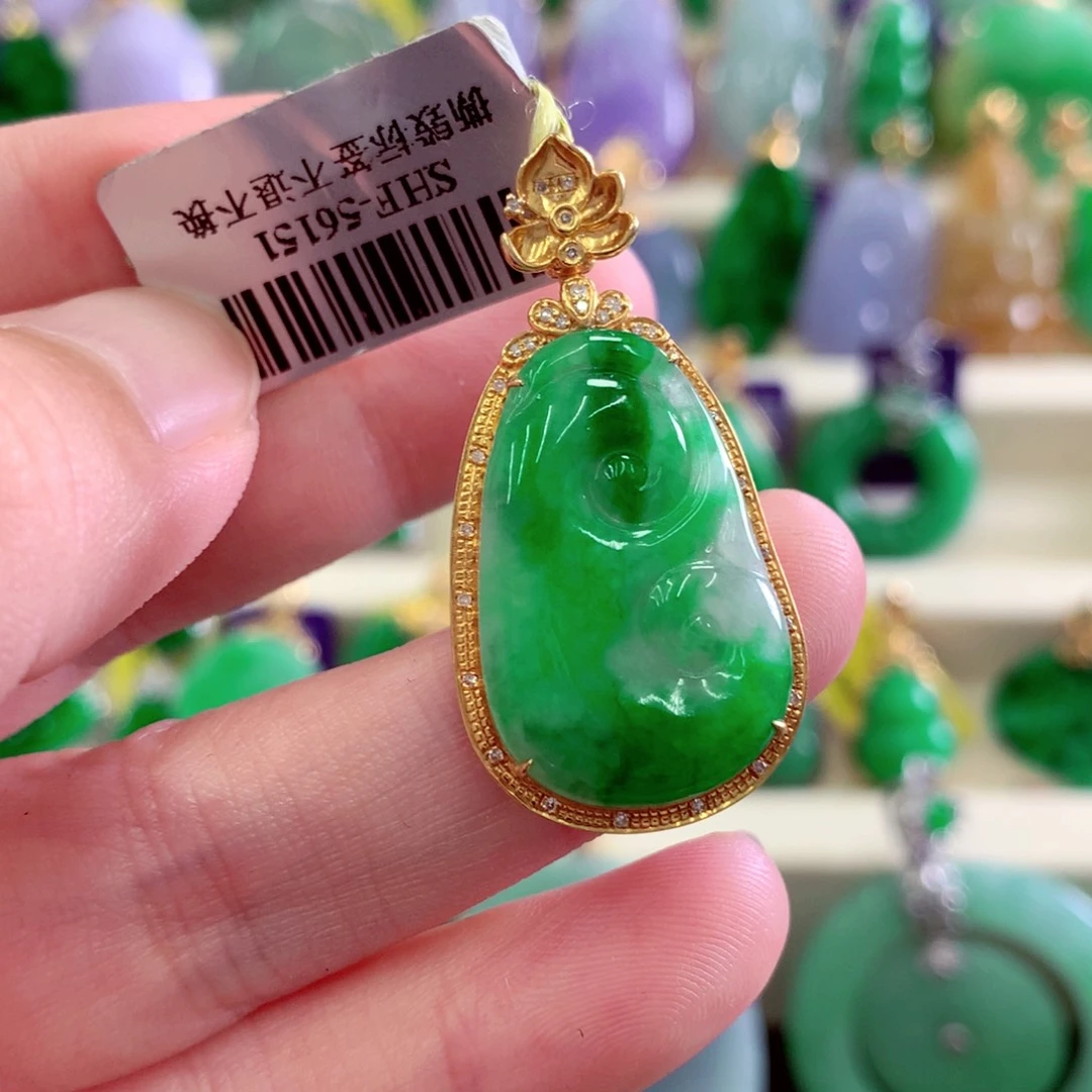 翡翠18K金镶嵌吊坠(不含链)