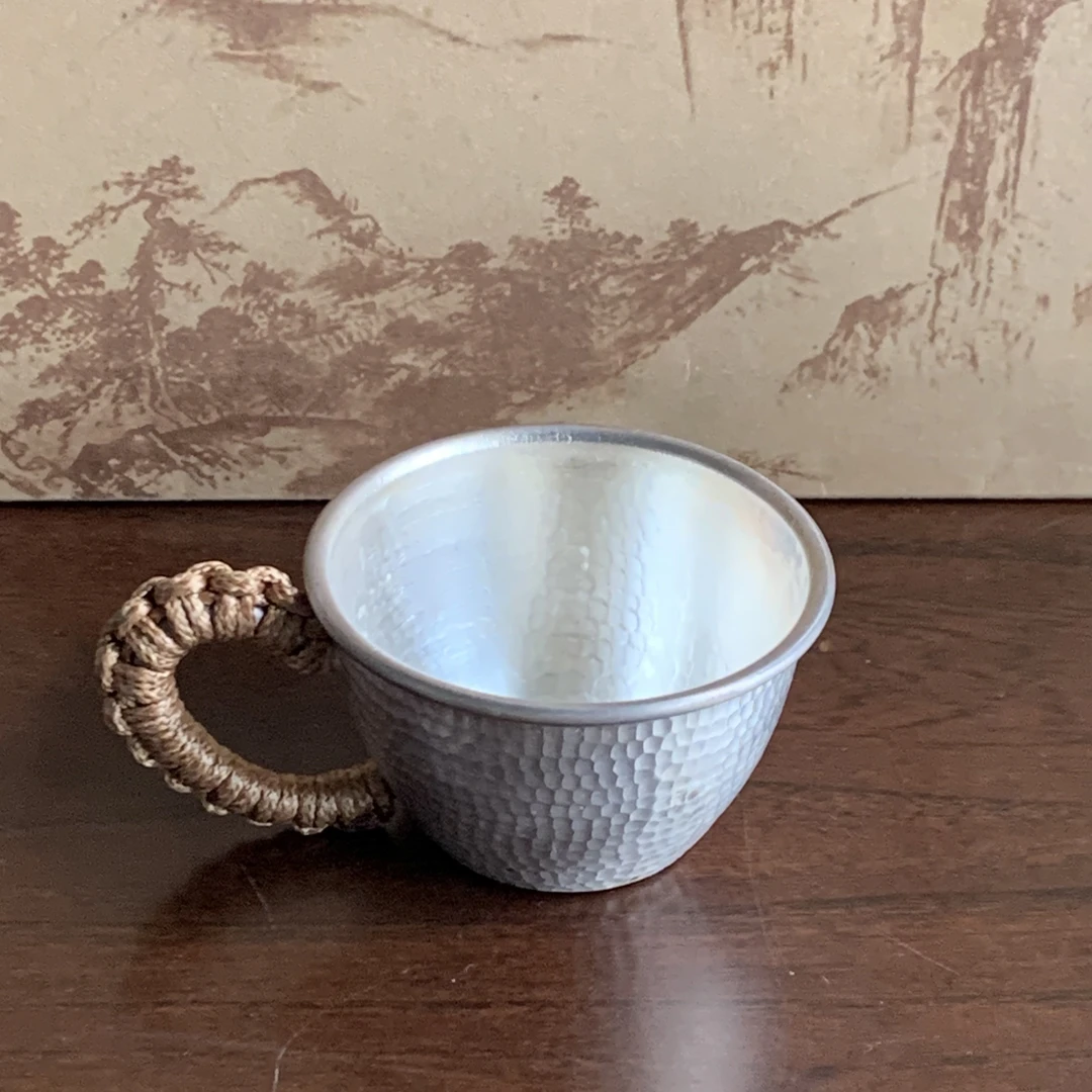 纯手工侧把纯银杯70g家用主人杯锤纹