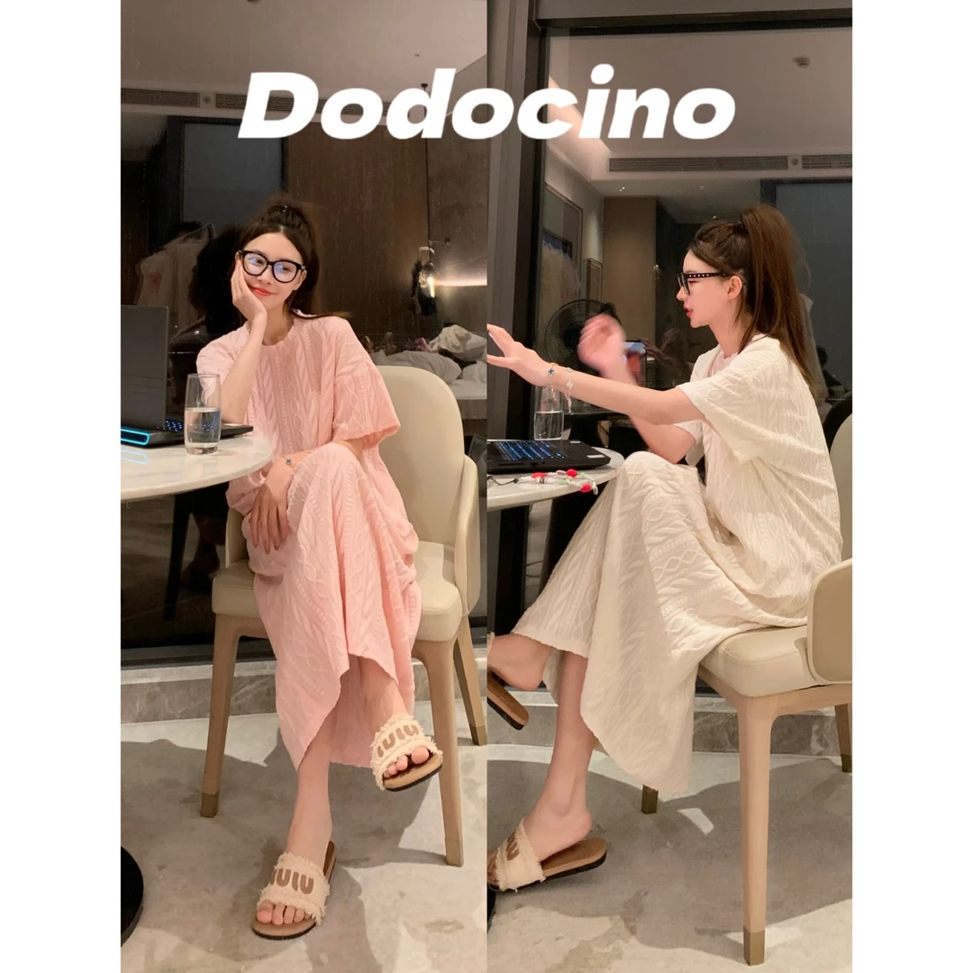 舒适韵律 夏季薄款针织立体提花T恤裙