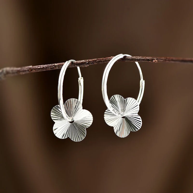 足银耳饰 足银车花小梅花耳圈耳环