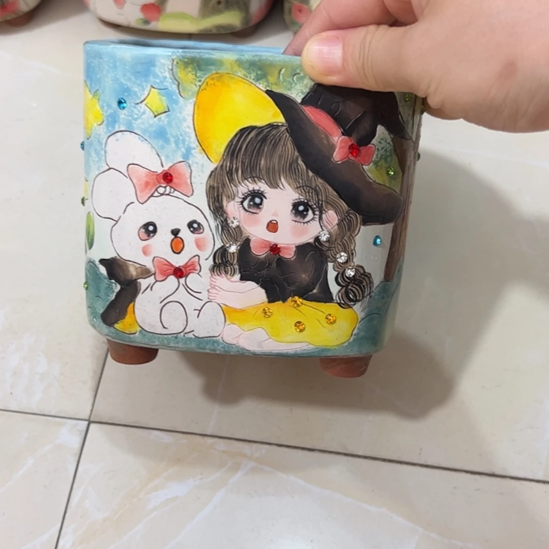 景德镇炫彩手绘口12*12高12.5