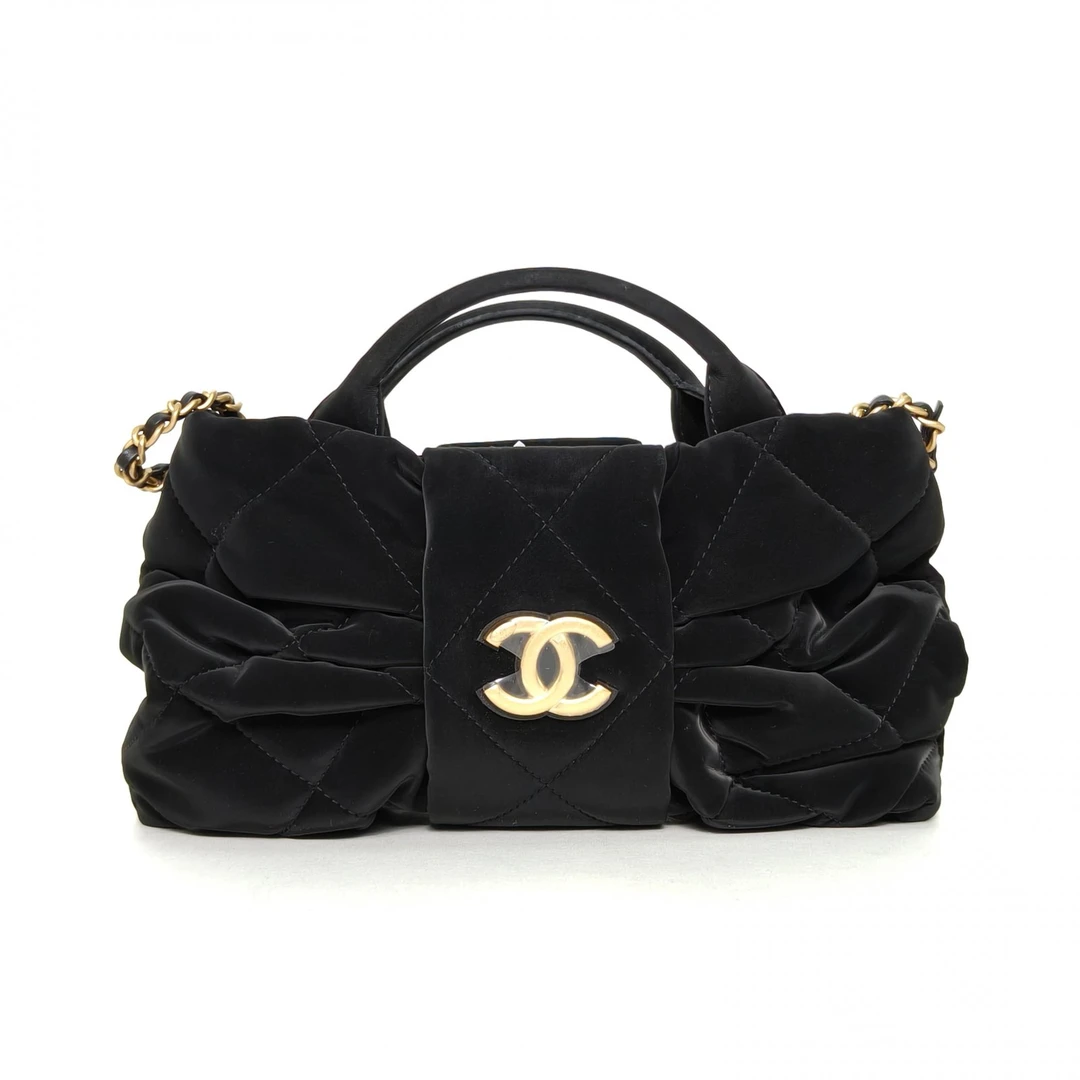 99新 Chanel/香奈儿 【黑黑】25K 蝴蝶结 丝绒效果手提包 链条包