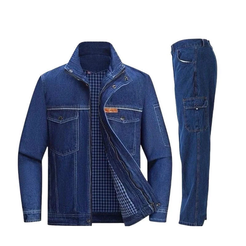 双层加厚牛仔工作服套装防烫耐磨电焊工劳保服秋冬电工服防烫耐磨