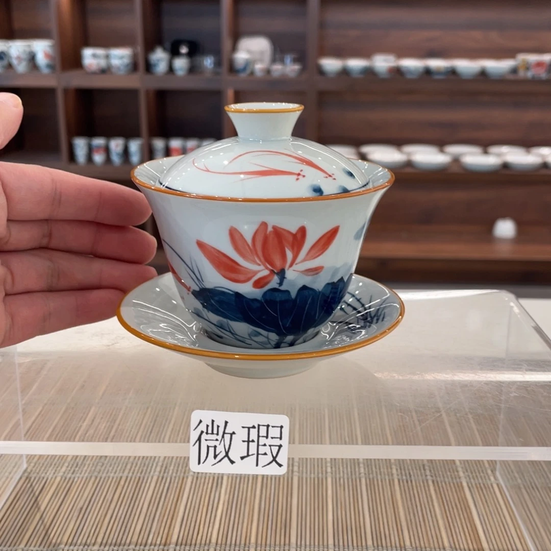 釉下手绘茶具微瑕