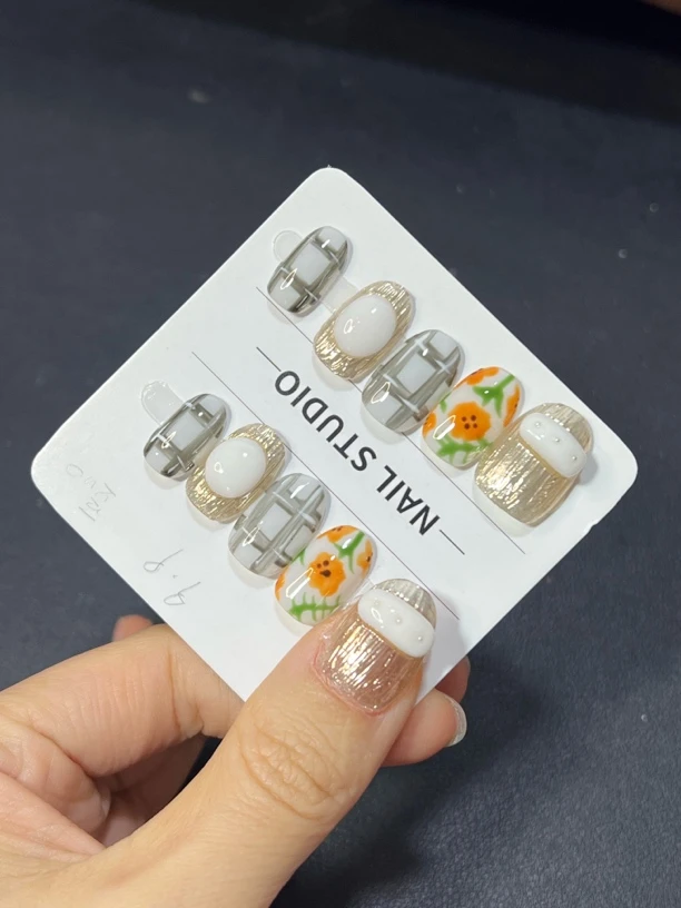 小黄花捏捏美甲纯手工穿戴甲2123