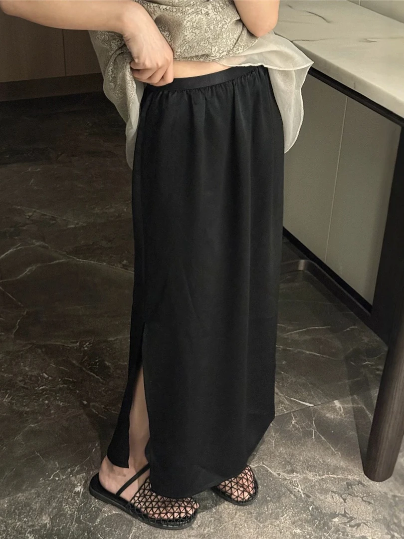 夏季新款高腰垂感A字开叉半身裙时尚法式小众风格