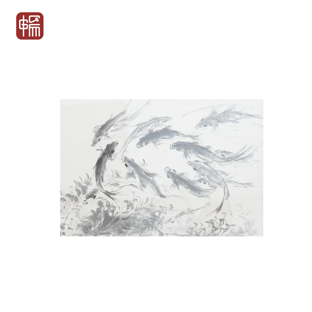 T1014 近现代《鱼乐图》梁淦堂50.5*32(1.45平尺) 纸本镜框  YQ