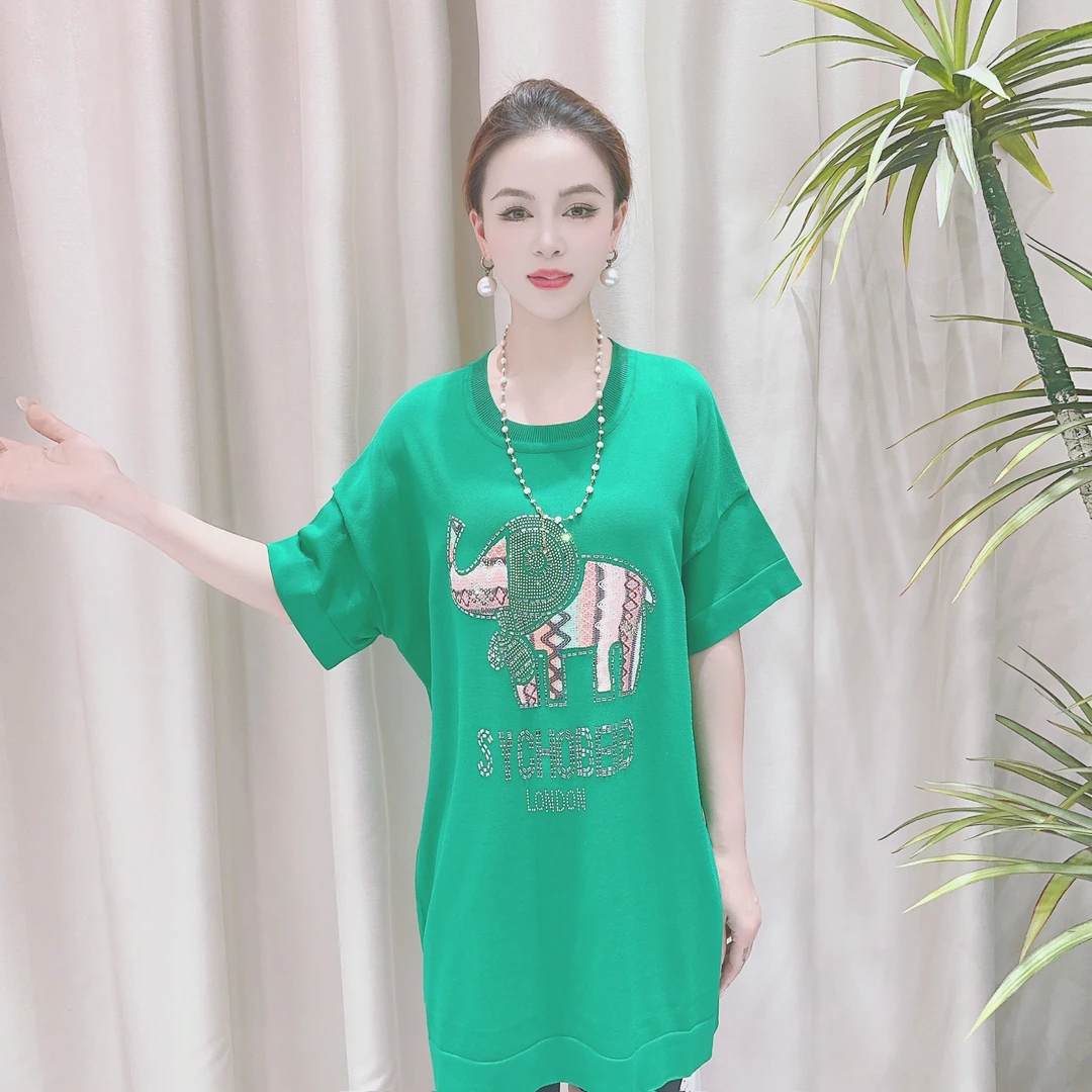 9459绿色小象轻奢时尚显瘦简约宽松上衣气质休闲洋气设计师中长款