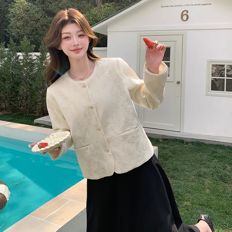 新中式腰果花刺绣立体包边外套女2025春季新款小众设计长袖上衣