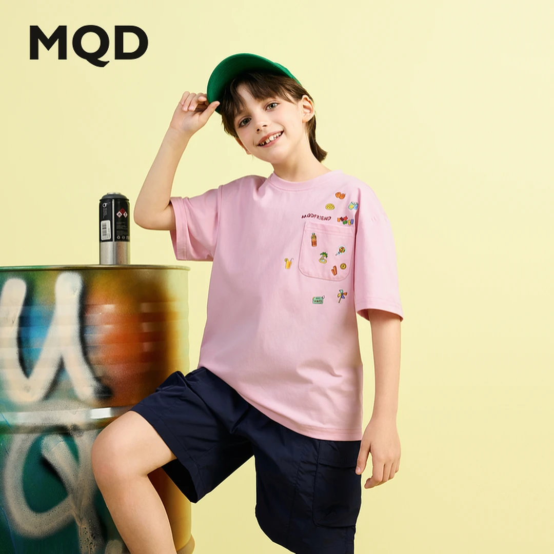 MQD童装25夏季新品学院风潮酷休闲百搭基础亲肤短袖T恤9652W03R2