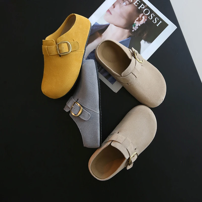 2025春季新款包头单鞋勃肯鞋拖鞋女一脚蹬真皮软底百搭圆头