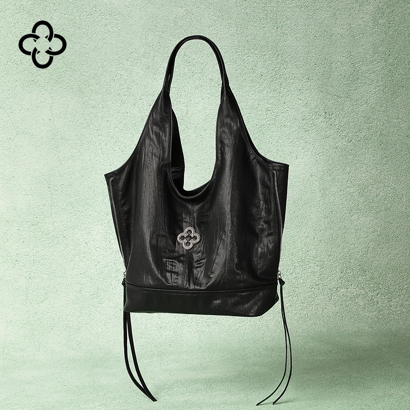 【意大利进口羊皮】卡思乐马甲机车托特包大容量流苏单肩2025新款