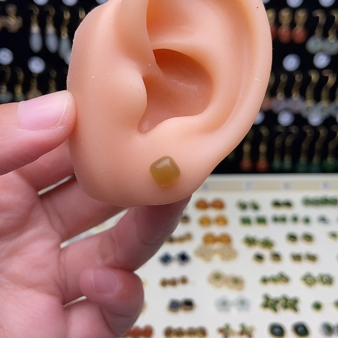 和田玉银S925镀金镶嵌耳饰