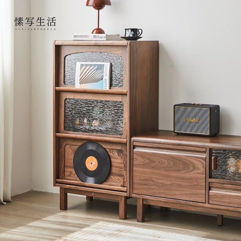 黑胡桃木边柜现代简约矮酒柜展示柜电视收纳柜实木书柜