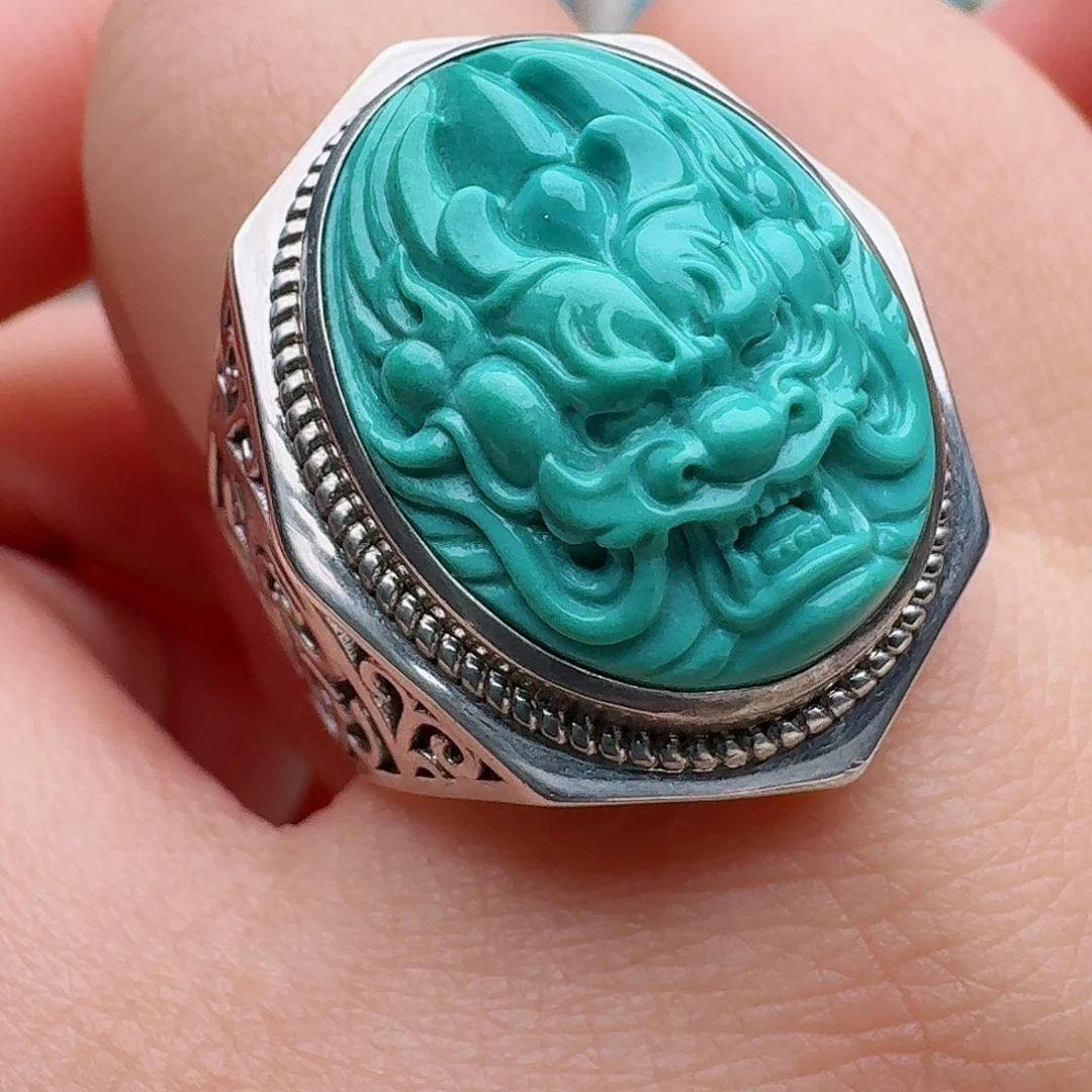 绿松石银S925镶嵌戒指