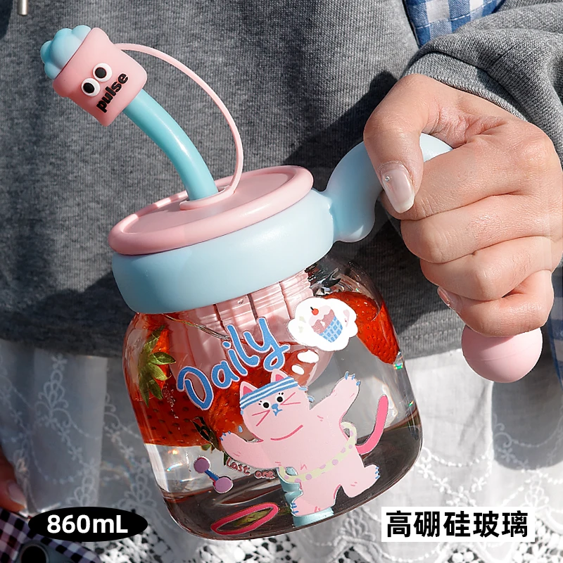 水杯女生玻璃杯大容量夏季泡茶杯办公室2025新款可爱带盖吸管杯子