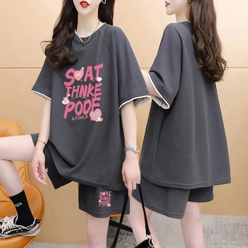 韩版夏季百搭纯棉运动套装女2025新款爆款宽松纯棉T恤短裤两件套