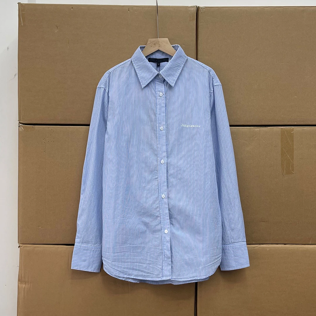 非沅！！M&C家 2025春新品显白纯棉高支高密宽松长袖蓝白条纹衬衫