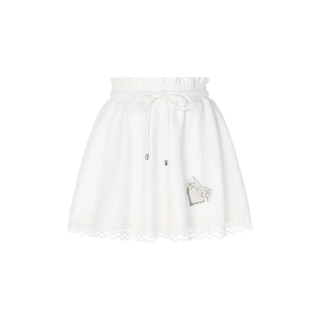 （舒适甜美）奶呼呼的米白色爱心钉珠半裙