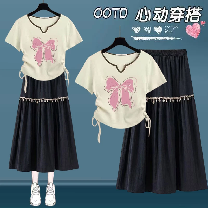 女童民族风舞蹈套装裙上衣波西米亚半身裙休闲学生中长款两件套装