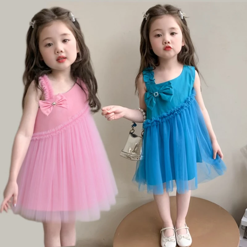 女童连衣裙甜美2025新款儿童夏季网纱吊带裙宝宝夏天单肩公主裙薄