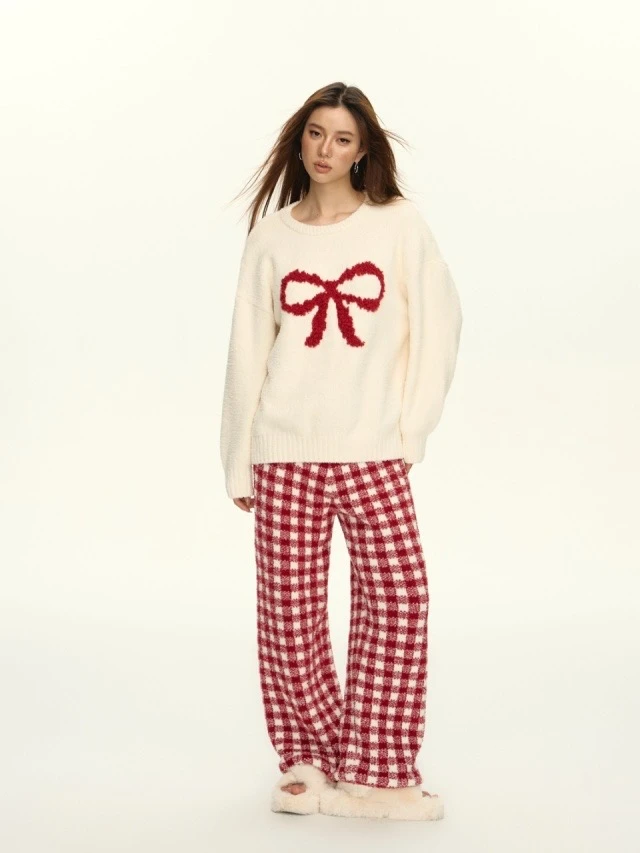 【红色情结-半边绒】针织半边绒冬季软呼呼套头宽松保暖家居服套装