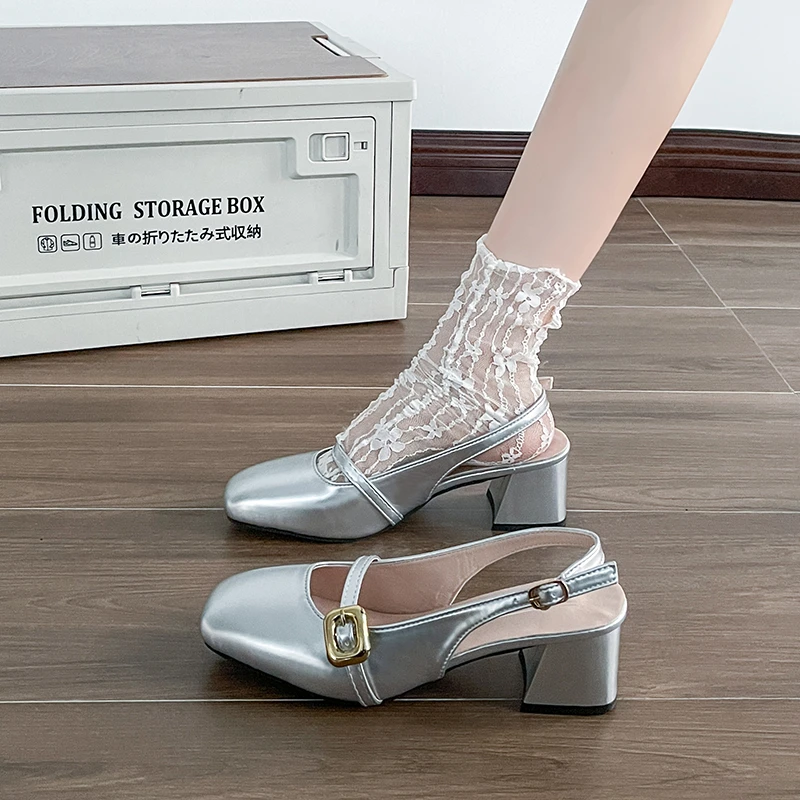 配裙子红色玛丽珍单鞋女法式粗跟包头凉鞋2025年春夏季新款晚晚鞋