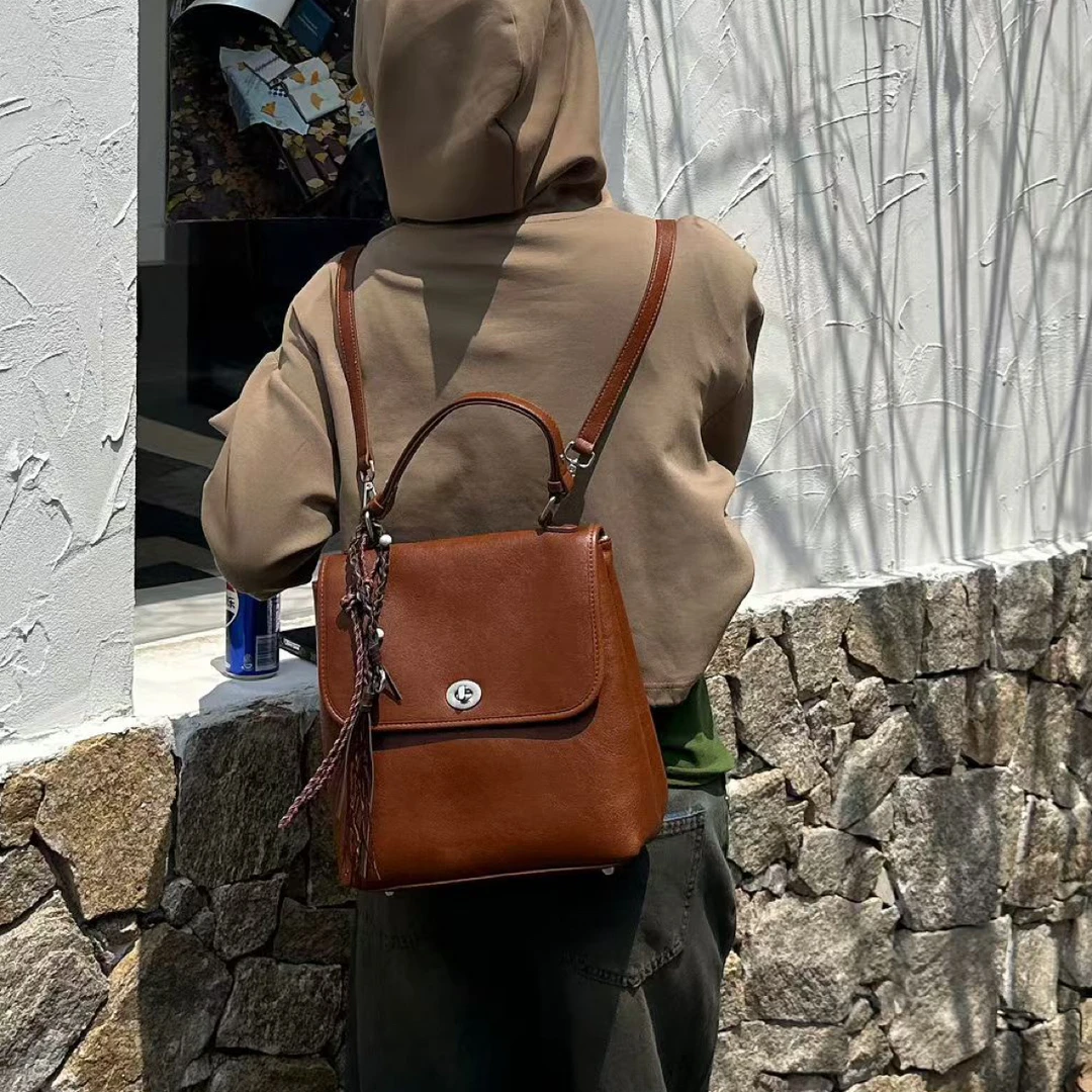 韩系慵懒风焦糖色系双肩包大容量旅行背包韩版ins 百搭包6118