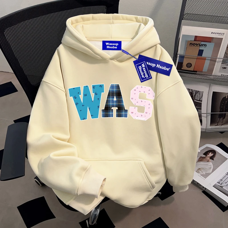 WASSUP HSUBE潮流百搭ins连帽套头卫衣秋冬款男女情侣宽松上衣服