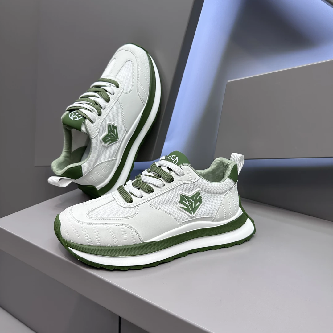 【皮鞋码】早秋新款皮网拼接厚底百搭潮流舒适男士时尚休闲潮鞋555