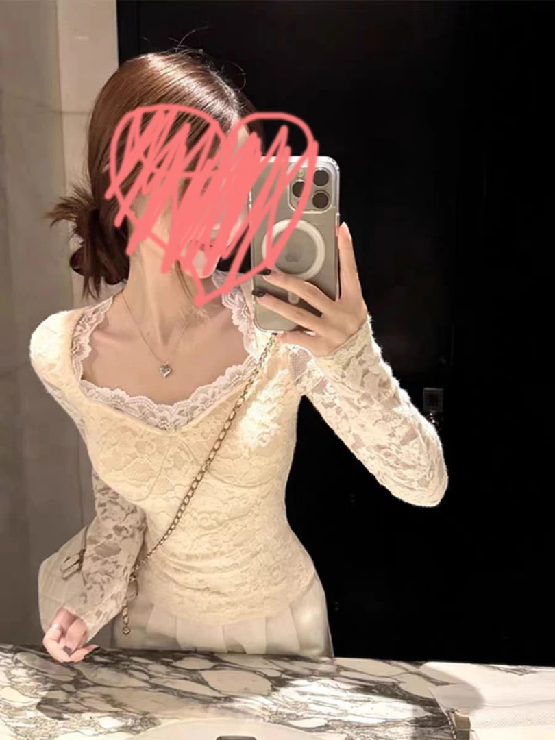 春秋打底针织衫新款肌理感内搭气质温柔风蕾丝衫气质上衣女小个子