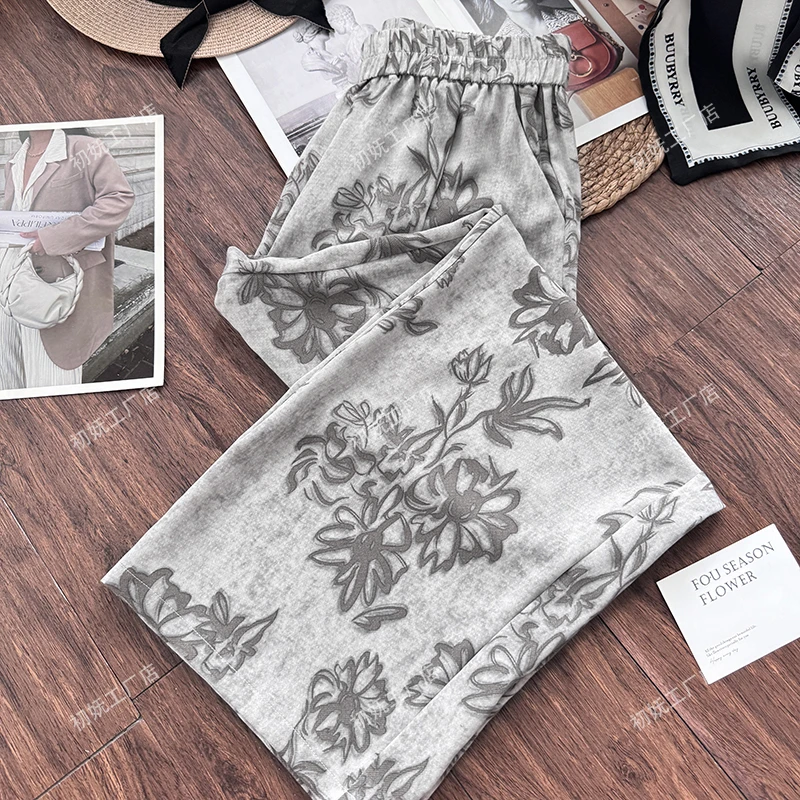 【国风缠枝牡丹花】夏日印花设计冰丝潮流凉凉垂感休闲阔腿裤直筒裤