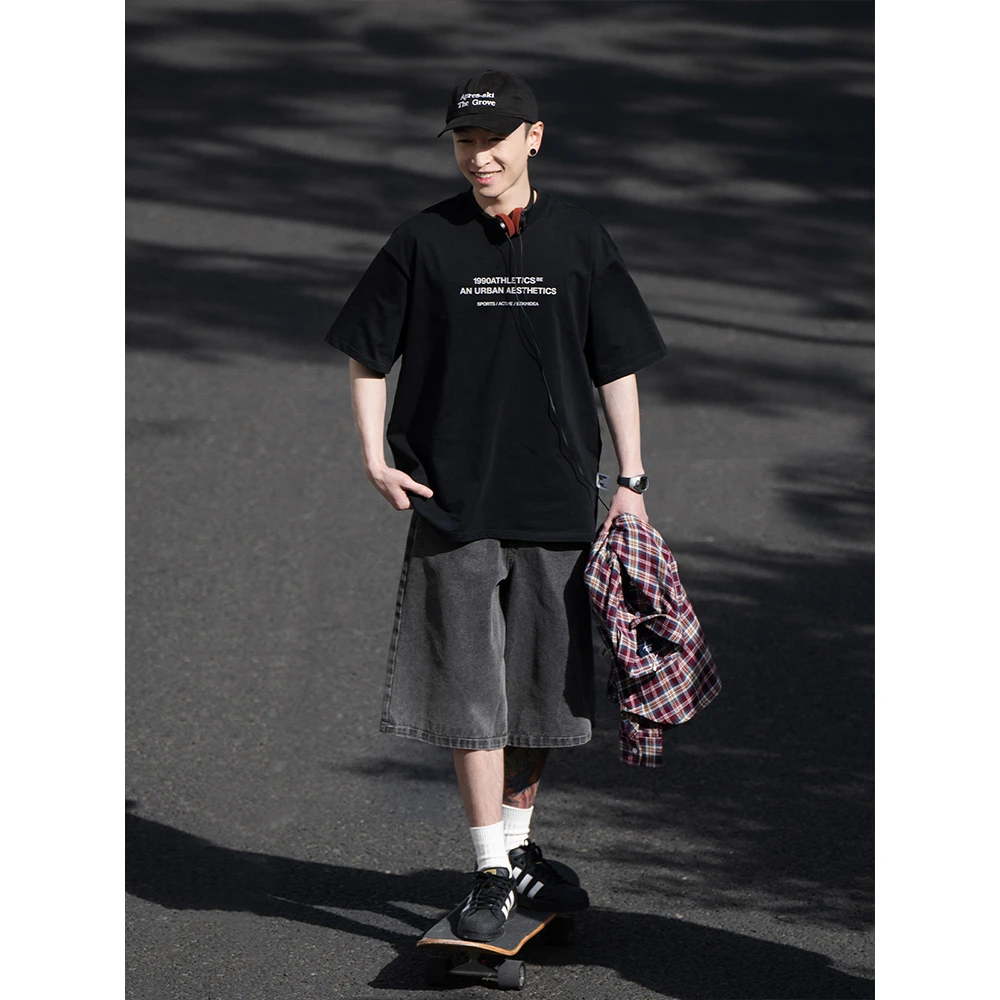 BELLKENIDEA 简约字母印花圆领百搭宽松男女情侣休闲短袖T恤流行