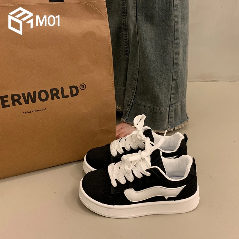 M01百搭圆头厚底小白鞋女夏爆款小众板鞋超火新款平底运动休闲鞋