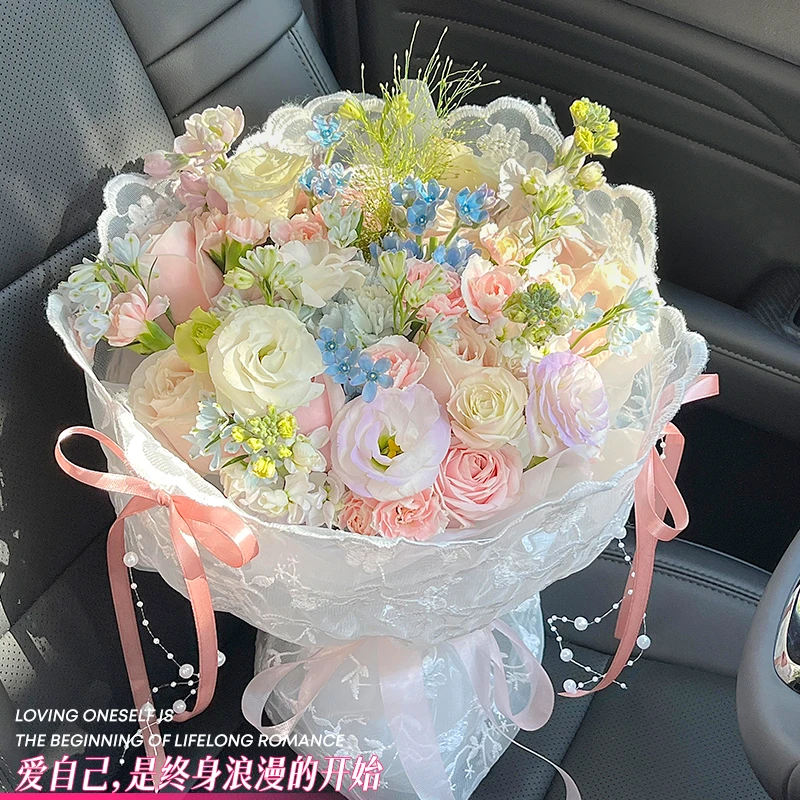 天天都要开心❤【元气少女】粉玫瑰紫罗兰混搭送同学闺蜜女生约会见面礼物小时达同城配送当地花店送货