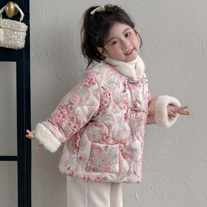 女童加绒外套秋冬季2025新款儿童新中式加厚上衣女宝宝中国风冬装
