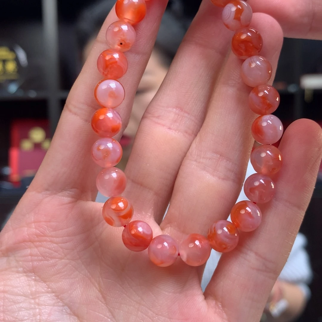 南红玛瑙单圈未镶嵌原矿南红糯底锦鲤卡8单圈