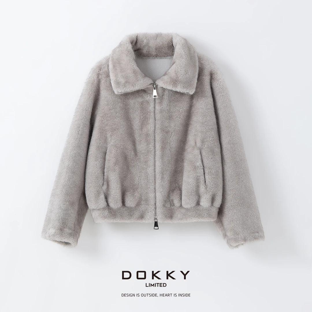 Dokky「D0555」高定环保毛.翻领毛茸外套