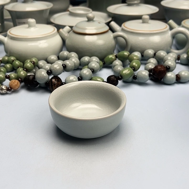 杯仿古月白釉压手杯原矿原釉原产地