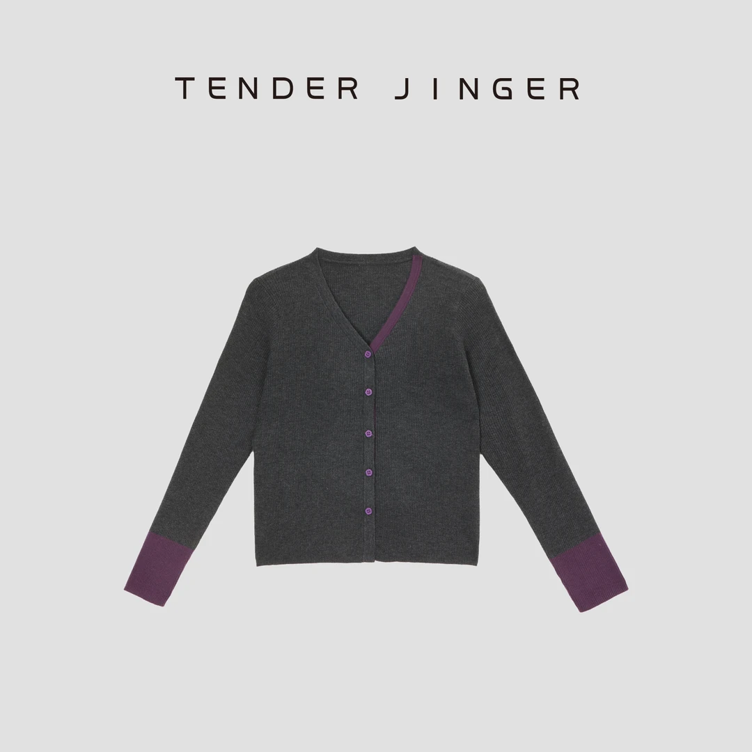 Tender JingerV领撞色针织开衫T53MII41338