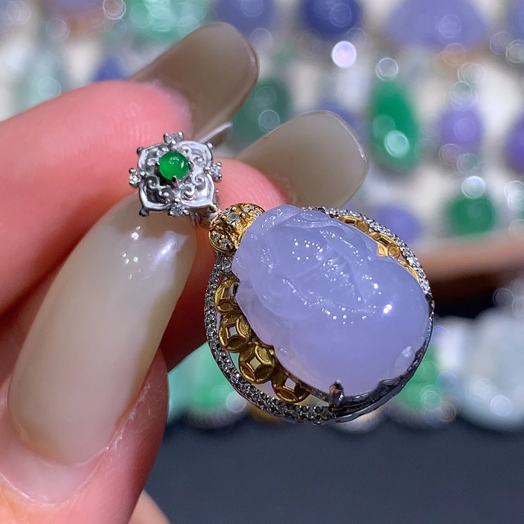 翡翠18K金镶嵌吊坠(不含链)