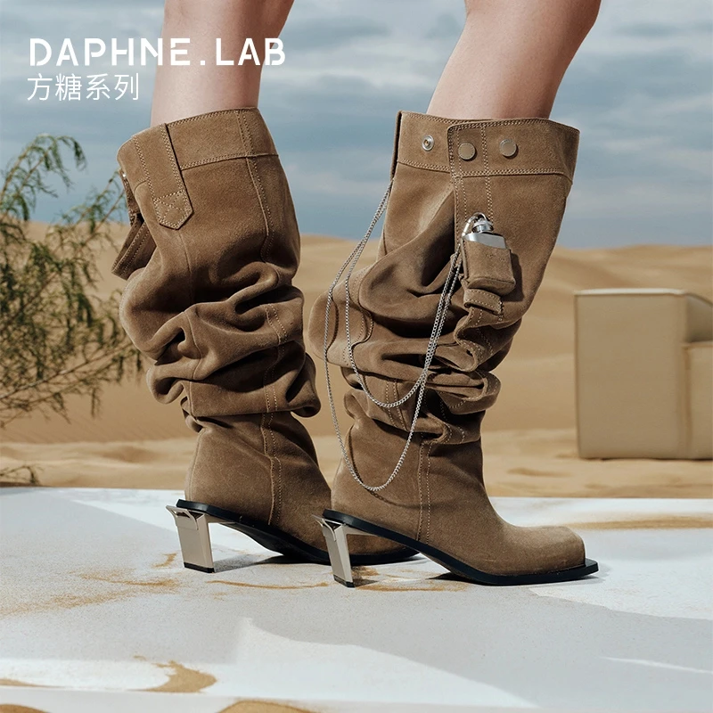 DAPHNE LABJennie同款日常版方糖金属高跟过膝靴酒壶配饰高跟靴