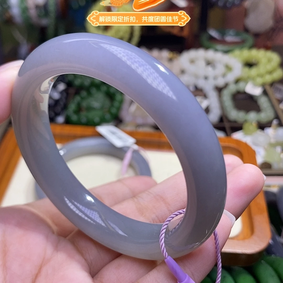 未镶嵌手镯和田玉浓烟紫老矿料脂膏级手镯56