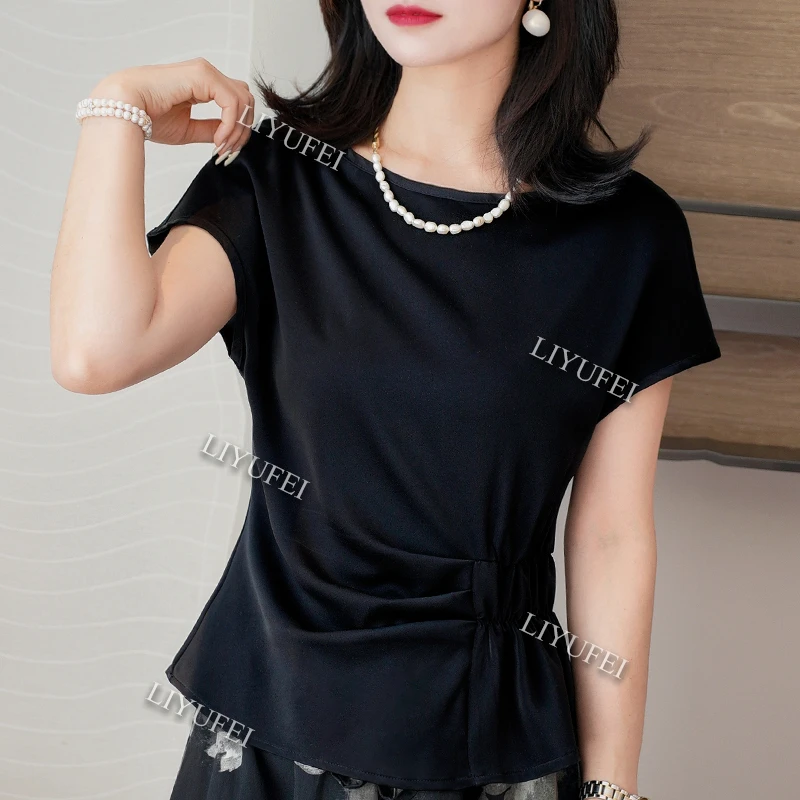 2025年短袖女时尚洋气小衫新款显瘦气质百搭设计感透气凉感上衣