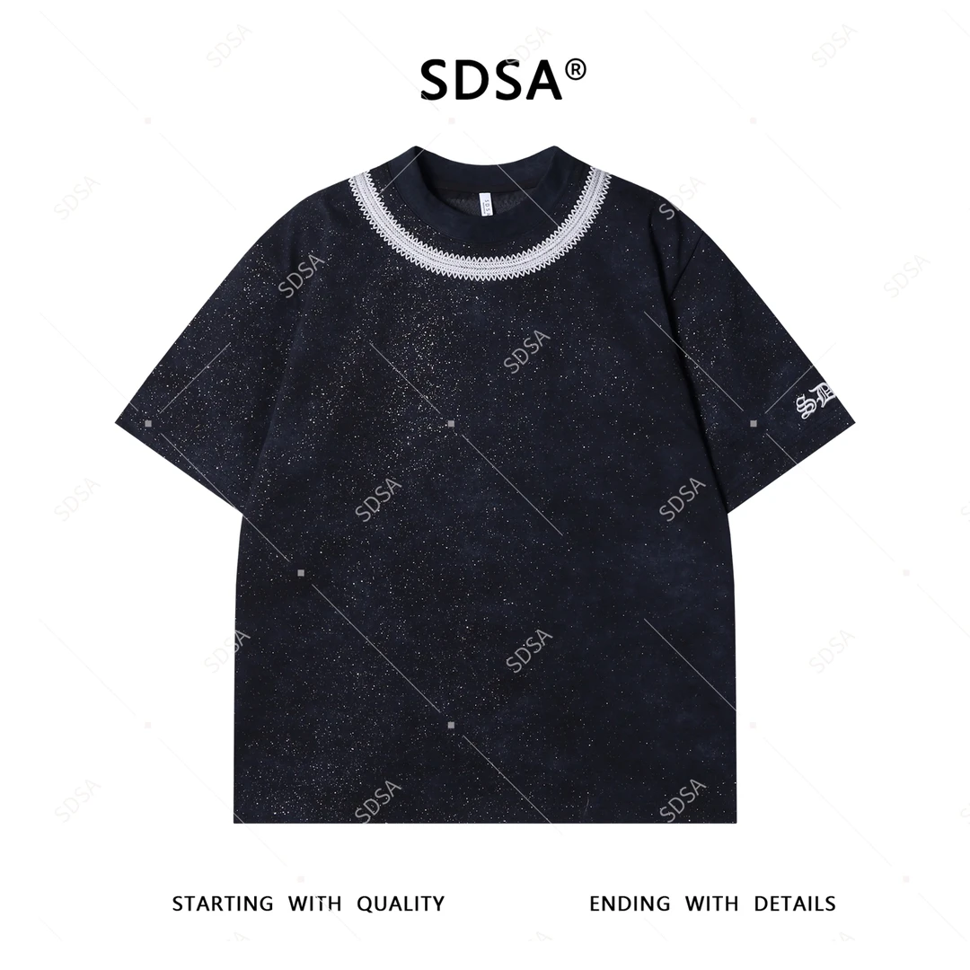 夏季高级感新款男士美式撞色刺绣字母满天星短袖T恤轻奢时尚上衣